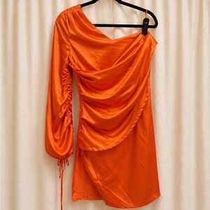 Vibrant One-Shoulder Orange Dress